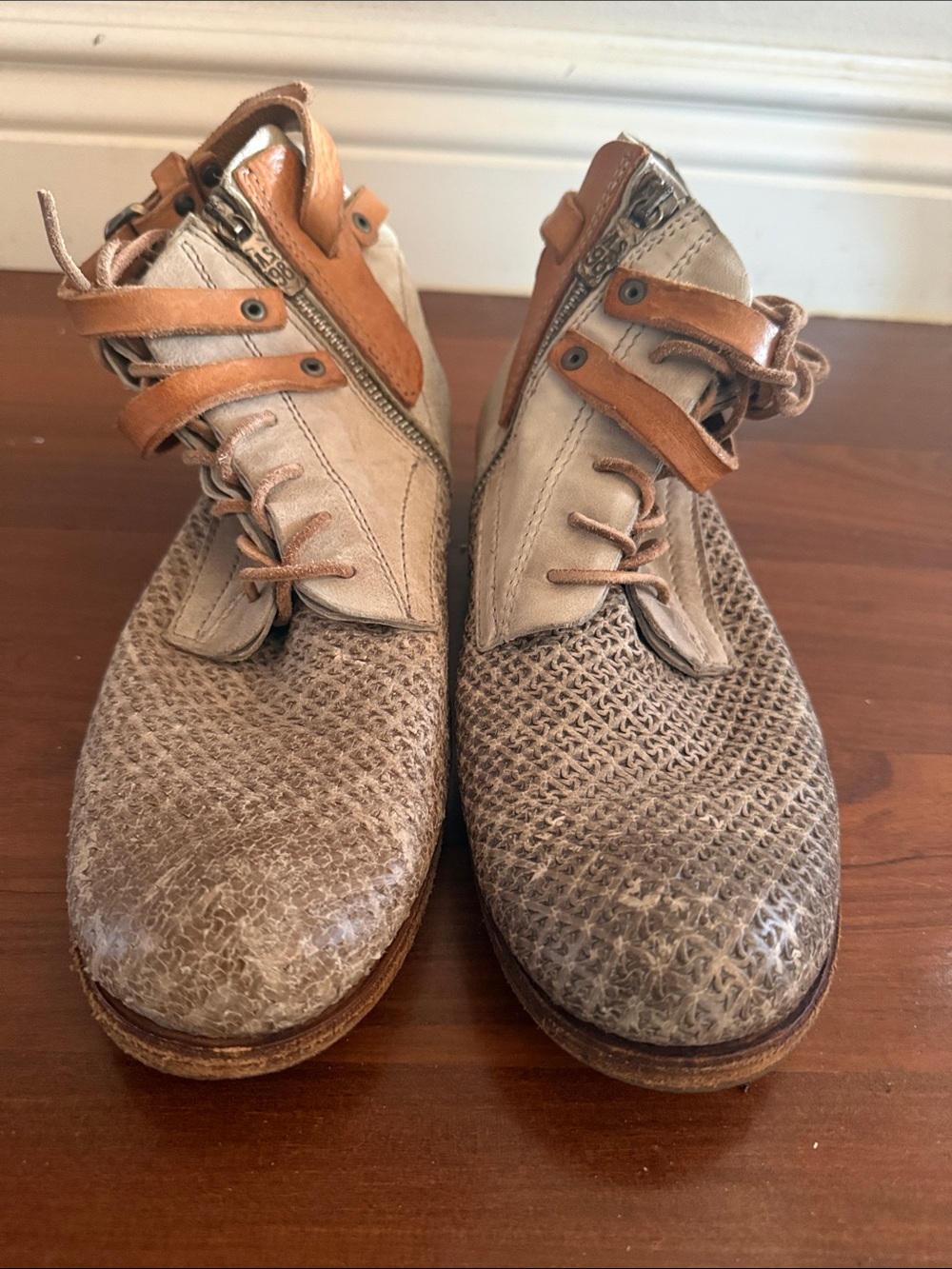 A.S.98 Taupe and Tan Woven Leather Ankle Boots Size 40
